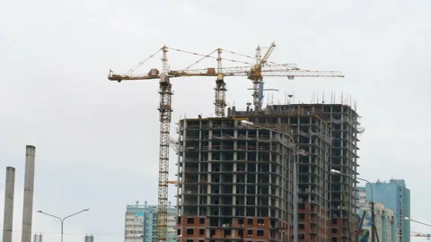 Panoramic view of a house construction site in city. Stock Footage 335244783