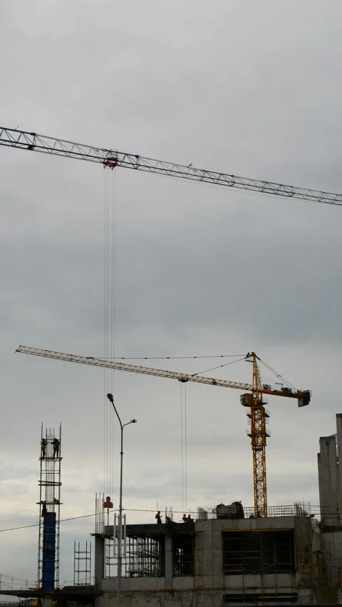 Panoramic view of a house construction site in city. Vertical shot. Stock Footage 335245576