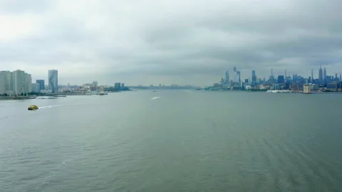 Panoramic view of the Hudson River and New York City Skyline. Aerial view. Stock Footage 170041114
