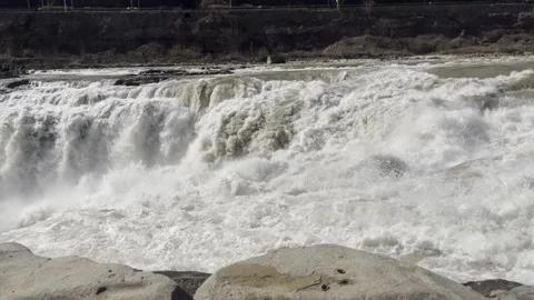 Panoramic View of Hukou Waterfall Upstream Stock Footage 330510917