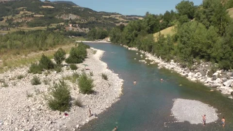 Panoramic view from the hunchback bridge, in Bobbio, Italy. Video stock 152898863