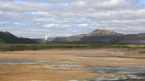 Panoramic View of Hverir Geothermal Landscape and Steam Vents in Iceland 4K Stock Footage 339812651