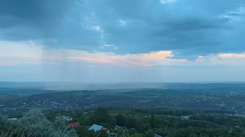Panoramic View of Iasi City from Repedea Hill with Distant Rain Shafts Stock Footage 341421536