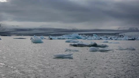 Panoramic view of ice floating in ice lagoon, Jökulsárlón, Iceland Stock Footage 40875964