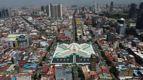 Panoramic view of the iconic Central Market in Phnom Penh, Cambodia 4K Stock Footage 197462315