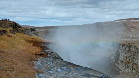Panoramic view of the iconic Dettifoss waterfall in Iceland. Powerful Stock Footage 265193157