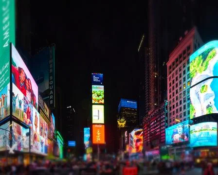 Panoramic view of iconic Times Square in New York City with advertisements and Stock-Fotos