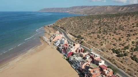 A panoramic view of Imi Ouaddar, north of Taghazout and Agadir, Morocco Stock Footage 242408336