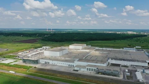 Panoramic view of industrial zone on fields. Large territory of modern factory Stock Footage 134783195