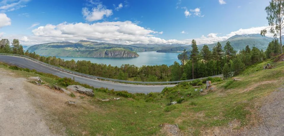 Panoramic view of the Innvikfjord Stock Photos