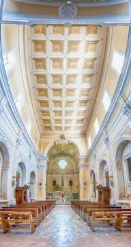 Panoramic view inside Church of San Francesco, Massa Lubrense, Italy Stock Photos