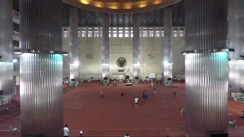 Panoramic View Inside Istiqlal Mosque, Jakarta, Java, Indonesia Stock Footage 313233133