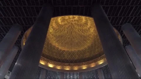 Panoramic View Inside Istiqlal Mosque, Jakarta, Java, Indonesia Stock Footage 313233227
