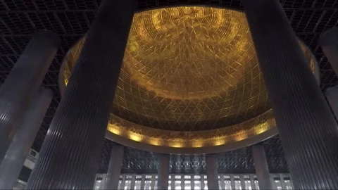 Panoramic View Inside Istiqlal Mosque, Jakarta, Java, Indonesia Stock Footage 313233354