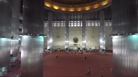 Panoramic View Inside Istiqlal Mosque, Jakarta, Java, Indonesia Stock Footage 313558284