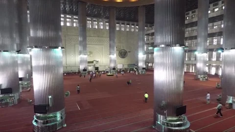 Panoramic View Inside Istiqlal Mosque, Jakarta, Java, Indonesia Stock Footage 313619445