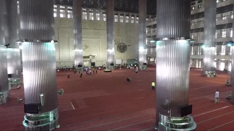 Panoramic View Inside Istiqlal Mosque, Jakarta, Java, Indonesia Stock Footage 313619446
