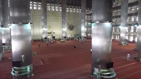 Panoramic View Inside Istiqlal Mosque, Jakarta, Java, Indonesia Stock Footage 313619447