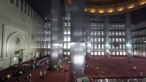 Panoramic View Inside Istiqlal Mosque, Jakarta, Java, Indonesia Stock Footage 313951954