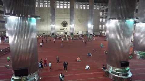 Panoramic View Inside Istiqlal Mosque, Jakarta, Java, Indonesia Stock Footage 314015139