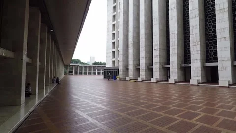 Panoramic View Inside Istiqlal Mosque Inner Courtyard, Jakarta, Java, Indonesia Stock Footage 314129129