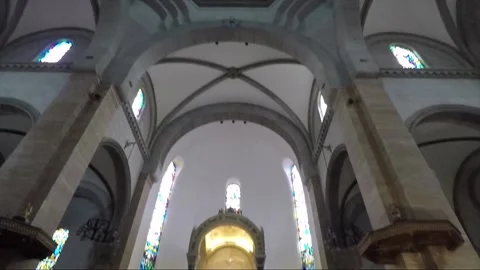 Panoramic view inside Manila Cathedral Basilica, Intramuros, Manila, Philippines Stock Footage 202154914