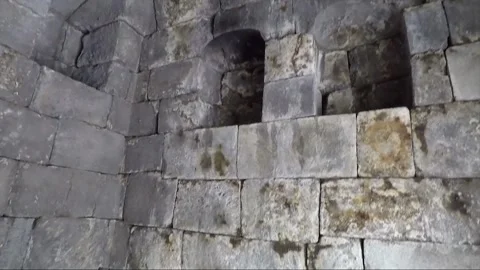Panoramic View Inside Perwara Temple, Lumbung Temple Compound, Java, Indonesia Stock Footage 306091586