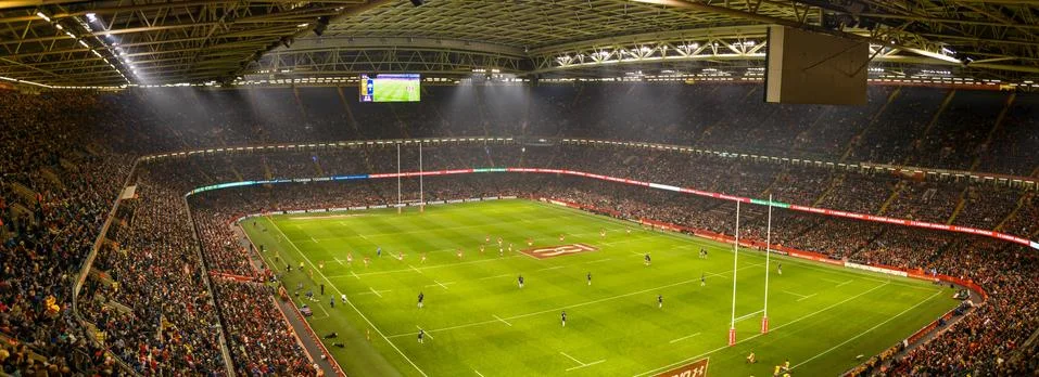 Panoramic view of the inside of the Principality Stadium, Cardiff Stock Photos