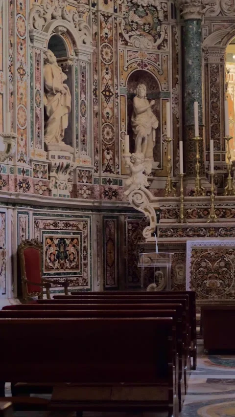 Panoramic view inside San Cataldo Cathedral, Taranto, Italy Stock Footage 305264058