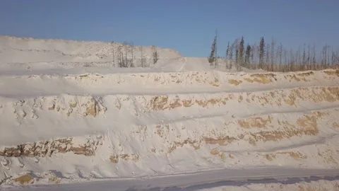 Panoramic view inside the snowy gold mining quarry, Siberia Stock-Footage 136183671