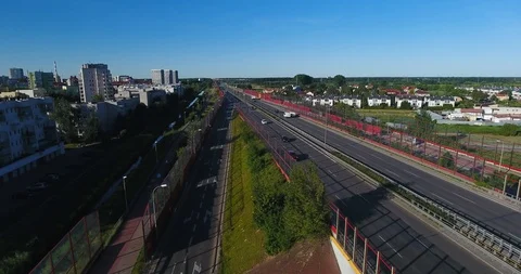 Panoramic View On Intense Highway With Running Traffic Stock-Footage 91104963