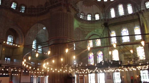Panoramic View of Interior of Blue Mosque in Istanbul, Sultan Akhmet Mosque Stock Footage 87759971