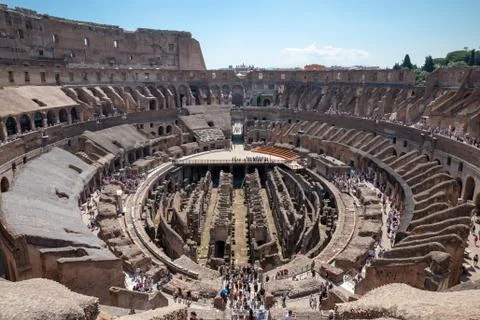 Panoramic view of interior of Colosseum in Rome Stock Photos
