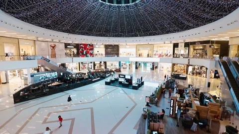 Panoramic view of the interior of the Dubai Marina Mall Stock Footage 158699034