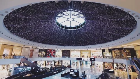 Panoramic view of the interior of the Dubai Marina Mall Stock Footage 158699037