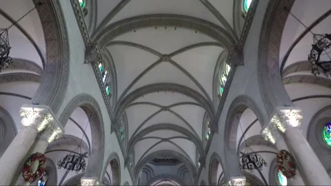 Panoramic view of interior inside Manila Cathedral, Intramuros, Philippines 库存影片 204059168
