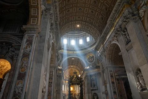 Panoramic view of interior of Papal Basilica of St. Peter (St. Peter's Basili Stock Photos