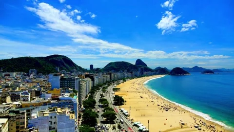Panoramic View of Ipanema Beach and Two Brothers Mountain, Rio de Janeiro, Stock Footage 311491069