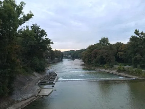 Panoramic view of the Isar River in Munich 스톡 사진
