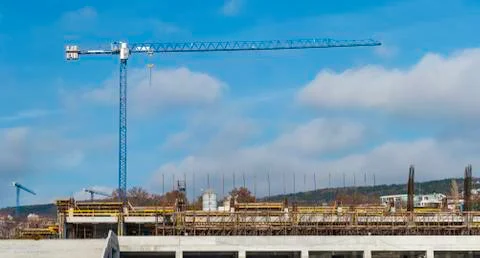 Panoramic view of a Isolated construction crane . Stock Photos