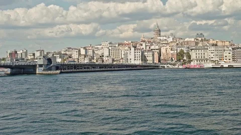 Panoramic view of Istanbul from Bosphorus strait Stock Footage 122291360