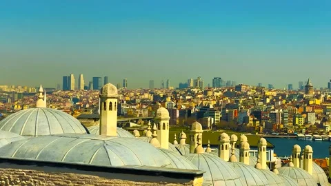 Panoramic view of Istanbul from high terrace Stock Footage 239178948