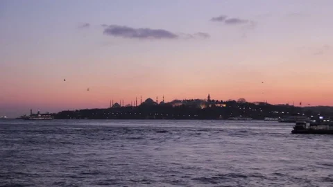 Panoramic view of Istanbul maiden tower sunset Stock Footage 74053446