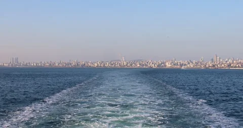 Panoramic view of Istanbul from a moving ship on the Marmara Sea, 4K Stock Footage 299816527