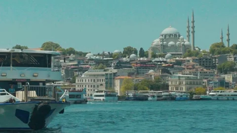 Panoramic View of Istanbuls Skyline Featuring Suleymaniye Mosque and Golden Horn Stock Footage 290011614