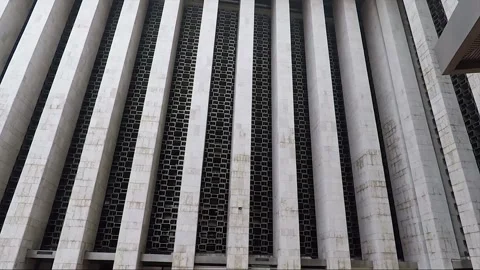 Panoramic View, Istiqlal Mosque Facade, Inner Courtyard, Jakarta, Indonesia Stock Footage 314132492