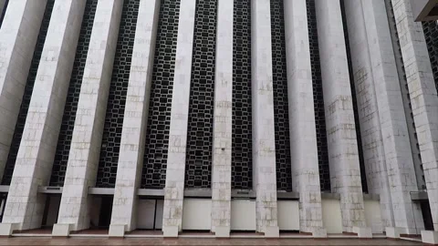 Panoramic View, Istiqlal Mosque Facade, Inner Courtyard, Jakarta, Indonesia Stock Footage 314132630