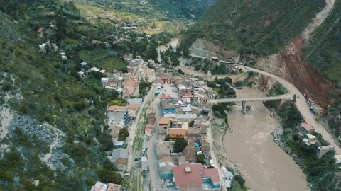 Panoramic view of Izcuchaca, pueblo inside the Andes Mountains in Peru 4K Stock Footage 197122093