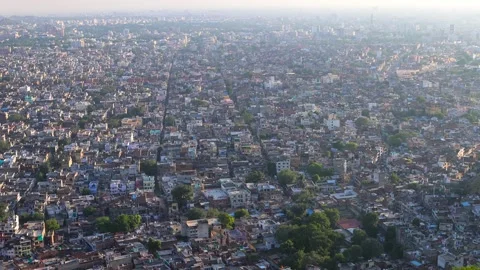 Panoramic view of Jaipur cityscape, Many structures built around Tal Katora.. Stock Footage 277374990