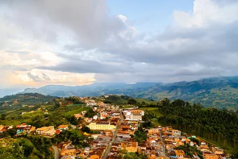 Panoramic view of Jerico, Colombia, during sunset Stock Photos